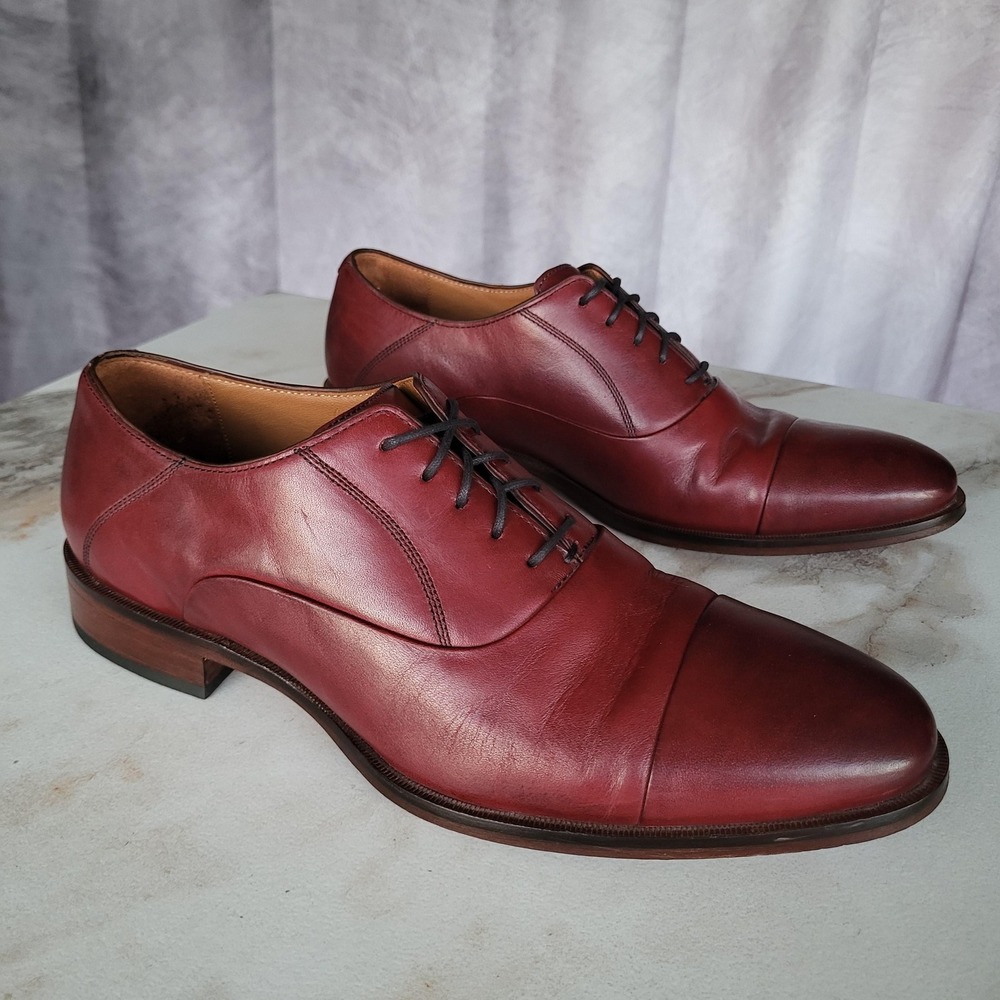 Johnston & Murphy Shoes Mens Size 8.5 M Red Leather Cap Toe Oxford Dress Lace Up